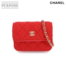 CHANEL Mini Mini Matelass Chain Shoulder Bag Cotton Red Gold Hardware 902806