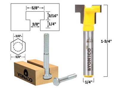 3/8'' Hex Bolt T Slot Router Bit - 1/4'' Shank - Yonico 14191q