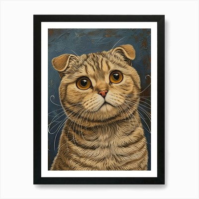 Scottish Fold Cat Relief Illustrati gerahmtes Wandbild Poster Leinwanddruck Bild