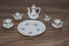 Miniature Tea Set Vintage Pink Rose White Porcelain Hand Painted Gold Japan 11