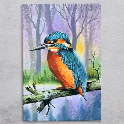 Eisvogel am See Keramik Kunst Fliese 30x20 cm Wand Wohndeko Vogelliebhaber