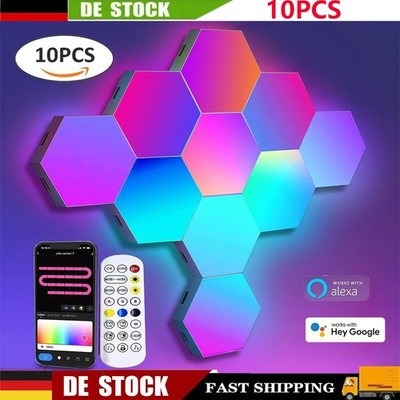 10x WIFI Hexagon LED Panel RGB Sechseck Wandleuchte Gaming Wandlicht Musik Sync*