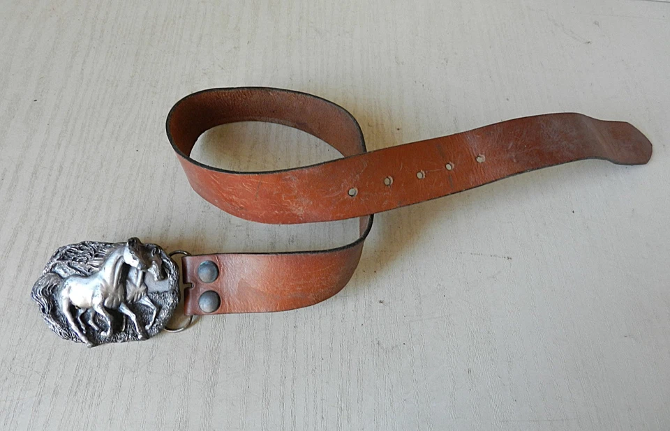 Boucle de Ceinture Vintage 1983 Bergamot Brass Work Inc. 146 * Chevaux - Photo 2/4