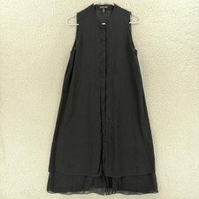 Eileen Fisher Dress Womens XS Black Silk Sleeveless High Neck Trapeze Midi