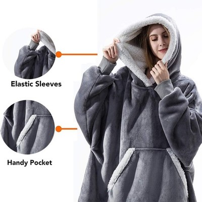 IvyH Decke Hoodie, Einheitsgröße, grau super weich & warm Oversize Sweatshir