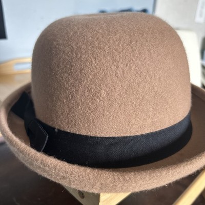 The Hatter Company Beige Fedora Hat Felt Black Ribbon Band 18084