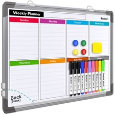 Small Weekly Calendar Dry Erase Whiteboard for Wall, 16" x 12" Magnetic Dry E...
