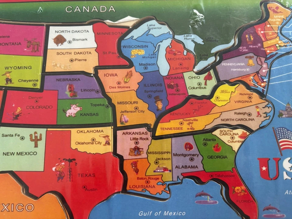 Rompecabezas de madera de mapa de EE. UU. para niños 46 piezas rompecabezas de Estados Unidos con capitoles 2009 Foto 2 de 4