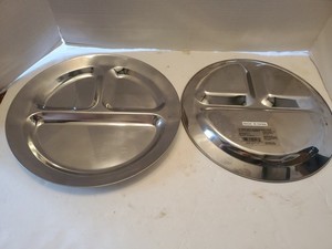 Coleman camping 12 inch divided plates pair Stainless steel shiny Camping Camp 