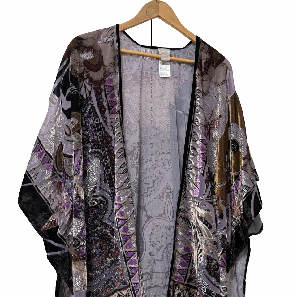 Top Kimono Chicos Terciopelo Burnout Frente Abierto Talla Única OS Púrpura Hada Caprichoso Foto 2 de 4