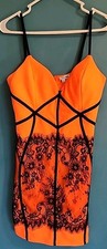 NWT Fashion Nova Orange Mini Dress with Black Lace - Womens Large #170