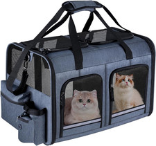 Cat Carrier for 2 Cats, Foldable Double Cat and Dog Carrier, Small to Medium Siz