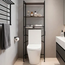 4-Tier Over Toilet Bathroom Organizer Shelf Adjustable w/ Paper Holder and hooks