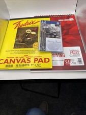 Lot of FREDRIX White Canvas Pad, 9x 12, KH_I_NOOR drawing pages & 12 pencils