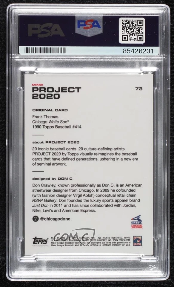 PSA/DNA 2020 Project 1990 Topps Frank Thomas Don C Certified Authentic Auto HOF - Image 2 of 2