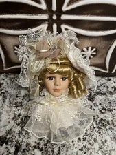 Holiday Elegance Christmas Victorian Doll Head 5" Hanging Bisque Ornament