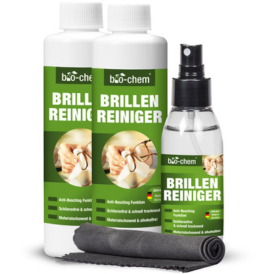 bio-chem Brillenreiniger 600 ml: 1x 100 ml + 2x 250 ml + Premium Brillenputztuch