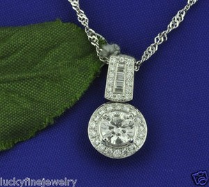 0.93 ct 18k Solid White Gold  Center Solitaire Natural Diamond Pendant baguette