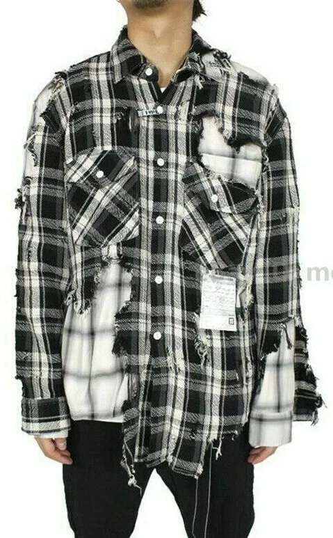 MAISON MIHARA YASUHIRO YOHJI YAMAMOTO RIPS SHIRT DOUBLE LAYER PLAID M 44