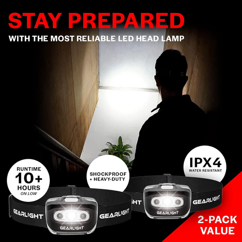 2Pack LED Headlamp Outdoor Camping Lights with Adjustable Band 7 Modes Red Light - Picture 2 of 12