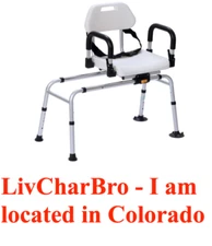 Sliding Shower Chair Backrest Transfer Bench Drain Holes Pivoting Arms