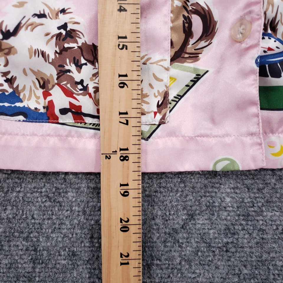 Nick Nora Pajama Top Girls XS 5 Pink Satin Button Up Graphic Dogs Long Sleeve - Image 3 of 4