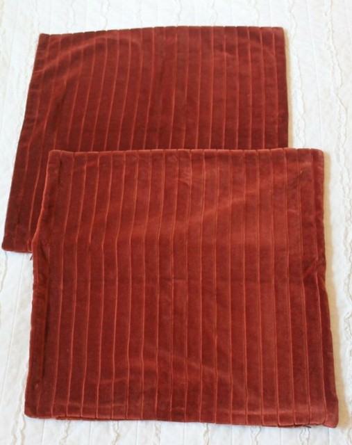 Crate & Barrel Velvet Ribbed Pillow Cover 18x18 Burnt