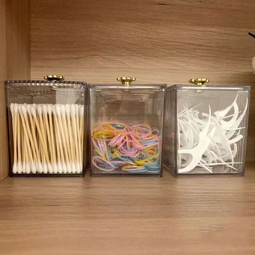 Makeup Storage Box Bathroom Jar Square Transparent Cotton Swab Box Lipstick Box - Picture 17 of 22