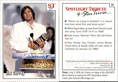 JIM CARREY 2007 Spotlight Tribute #14 4-Star Trivia Perforated
