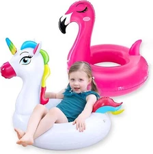 2 Pack Pool Floats for Kids Unicorn Flamingo Swim Ring Kids Pool Floaties Inflat