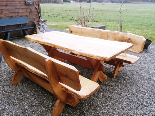 Sitzgarnitur Set Eiche Gartenmöbel Rustikal Massivholz Terrassenmöbel Sitzgruppe - Bild 7 von 19