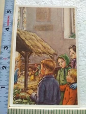 Postcard Children Admiring a Nativity Scene