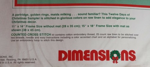 Vtg Dimensions 1989 Twelve Days of Christmas Sampler Counted Cross Stitch New - Picture 6 of 11