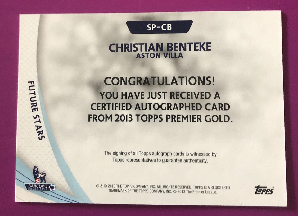2013 CHRISTIAN BENTEKE Topps Premier Gold Future Stars autógrafo controle remoto automático - Imagem 2 de 2