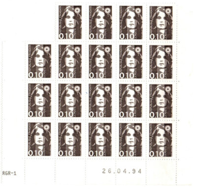 PHILATELIE FRANKREICH ORDENTLICHE BRIEFMARKE SERIE MARIANNA BLOCK VON 19 EXEMPLAREN