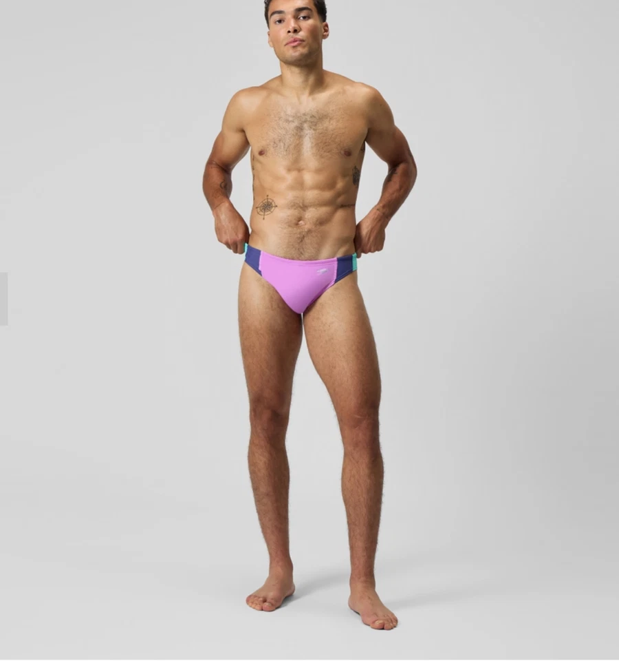 Speedo Men purple colorblock beach diving 2" swim Brief bikini Swimwear swimsuit - Image 3 of 4