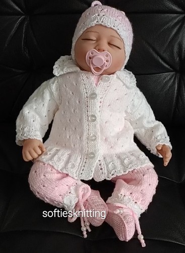 Hand knitted newborn baby clothes cardigan set / reborn 20''- 21" outfit - Picture 11 of 14