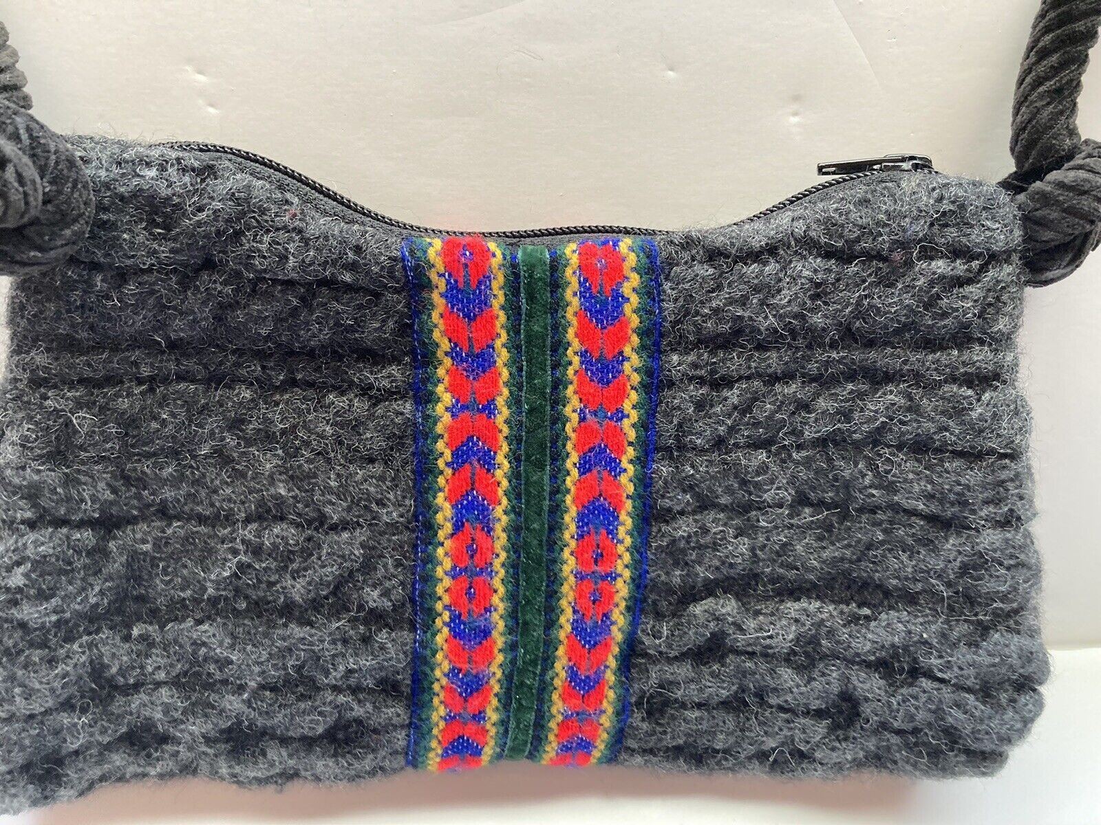 Karen Meyers Up-cycled Wool Bag, Embroidered Trim… - image 3