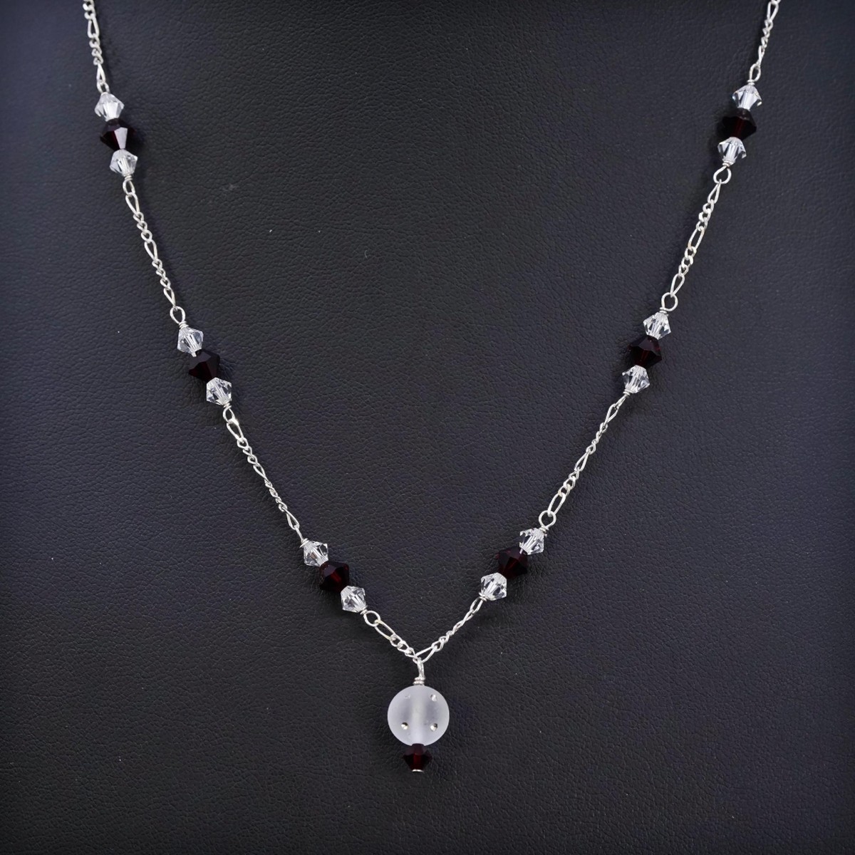 16” Italian sterling silver 925 figaro chain necklace with crystal 