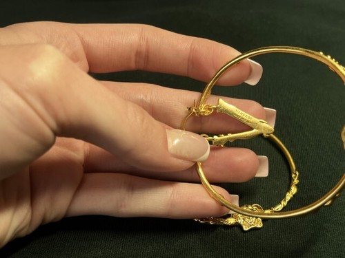 Versace Gold V Designed Hoop Dapper Earrings - Picture 5 of 9