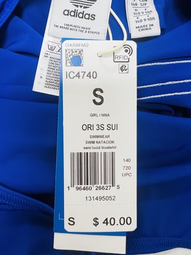 Adidas Girls Adicolor Athletic Swimsuit One-piece Blue/White Size S - Picture 8 of 8