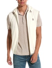 NWT 2495 Brunello Cucinelli Men Sleeveless Hooded Rain Jacket W/Logo Detail A248