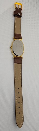 Damen Gitano oval goldfarbenes Etui weißes Zifferblatt braunes Lederarmband Uhr L5 - Bild 8 von 9