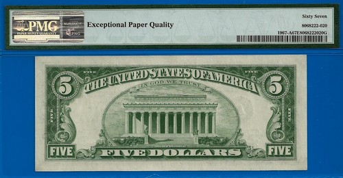 1963 $5 Federal Reserve Note PMG 67EPQ top pop finest 25 known Boston Fr 1967-A - Picture 3 of 3