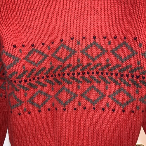 Vtg Men's Donner Mountain 100% Wool Ski Sweater Red W Gray Design Size Large New - Picture 6 of 9