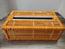 Bamboo Rattan Rectangle Tissue Box Cover With Metal Slot