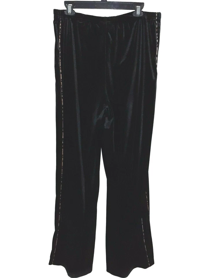 Pantalones COLDWATER CREEK Talla XL Negros Elastizados Terciopelo Leopardo Cintura Elástica Pull On Foto 3 de 4