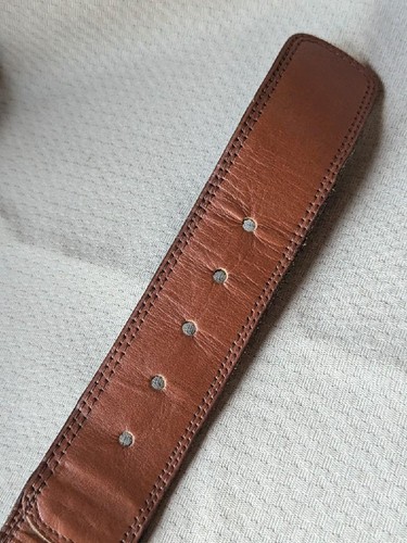 vinage STEERHIDE buckle belt WESTERN laced 38 brown leather COWBOY rodeo - Picture 5 of 11