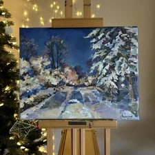 Original Oil Painting | Handmade Impasto Winter Landscape | 11x14 in
