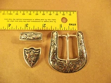 1" Antique Silver Plated Western Floral Buckle Set